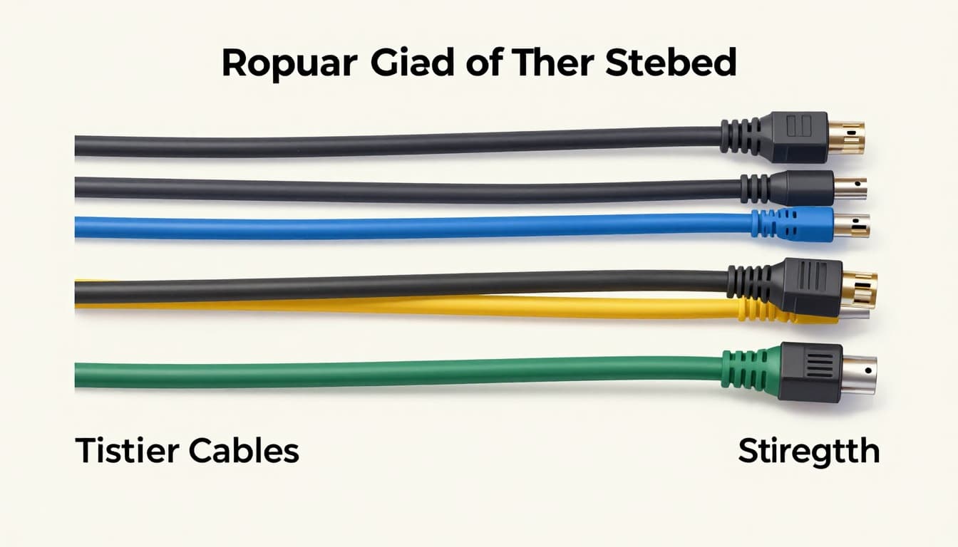 Modern illustration displaying twisted pair Ethernet, fiber optic, and coaxial cables side by side on a neutral background, subtly labeled with clean shapes and prominent cable colors.
